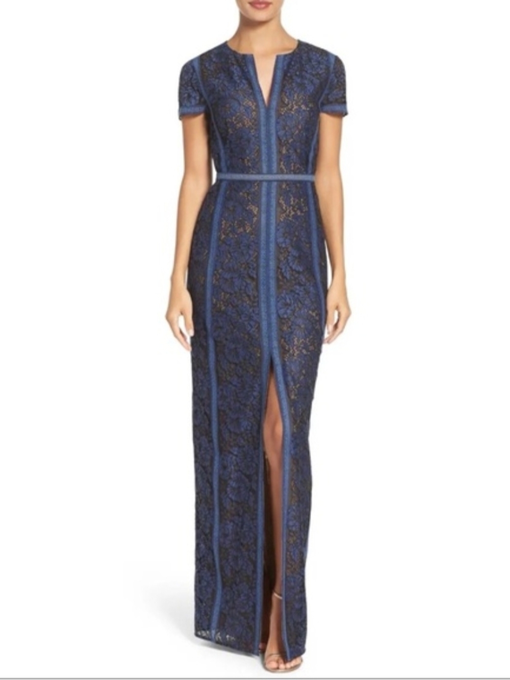 BCBGMAXAZRIA Cailean Lace Gown Navy Blue Size 2 – Like New